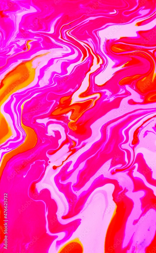 Abstract orange-pink marble background. Acrylic texture with marble pattern. Mixing colors creates an interesting structure. It is well suited for laptop background and wallpaper, fabric