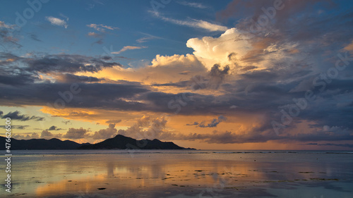 vivid clouds and Sunset in the islands of the Seychelles