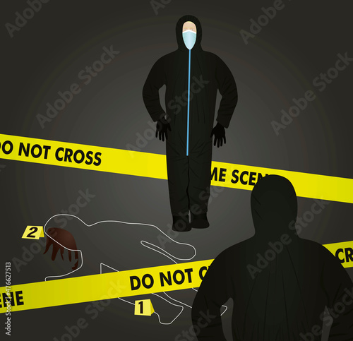 Forensic investigators on crime scene. vector