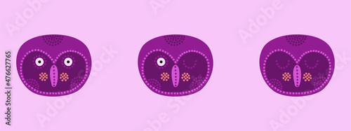 Head with expression of emotions of a funny owl in cartoon style isolated on a colored background.