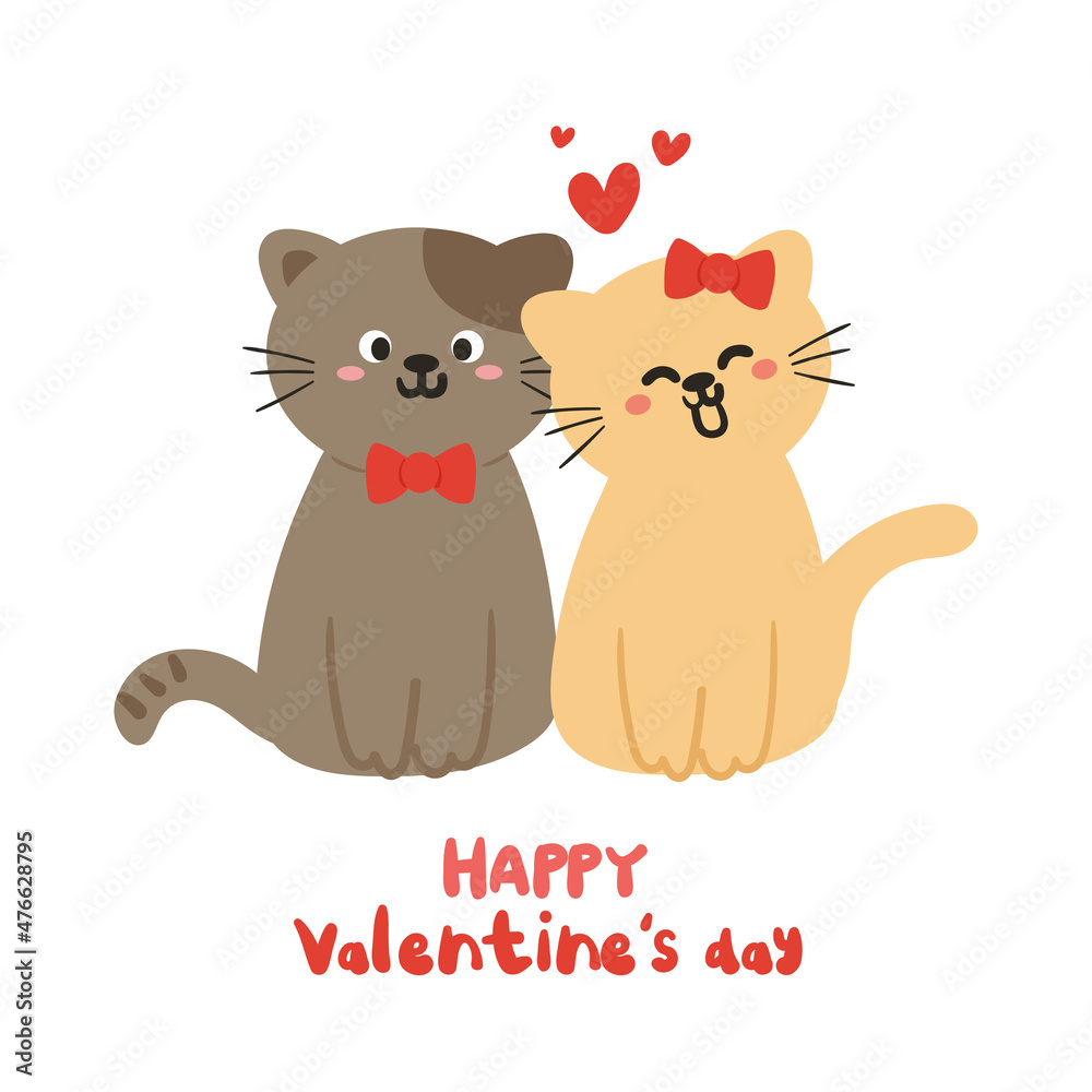 cute cartoon cat couple for valentine card Stock Vector | Adobe Stock