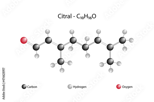 Molecular formula and chemical structure of citral. photo