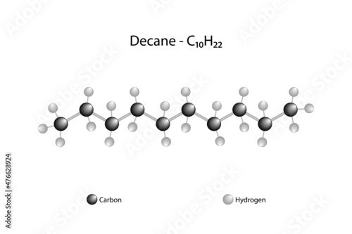 Molecular formula of decane. Decane is an alkane hydrocarbon.