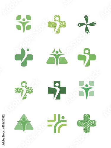 Cross vector collection. Abstract plus symbol. Health, fitness and wellness vector logo set.