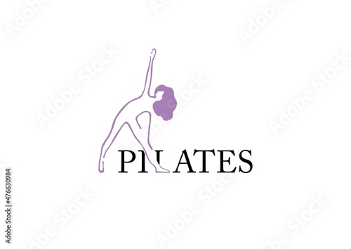Pilates Logo Template Design.Silhouette of a slender young woman.Women Health, fitness and wellness vector.