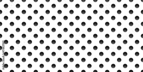 Patrón de topos o puntos de color negro, efecto agujero con sombra y fondo blanco. Para fondos o empapelar