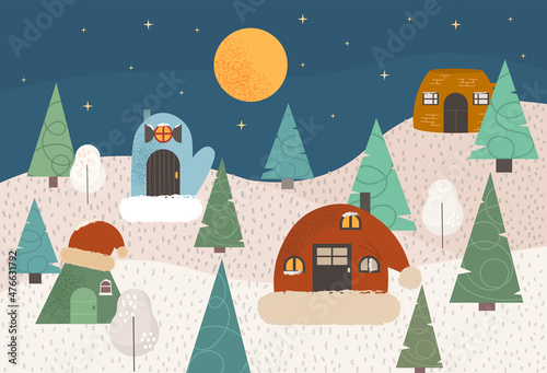 Flat christmas town vector illustration