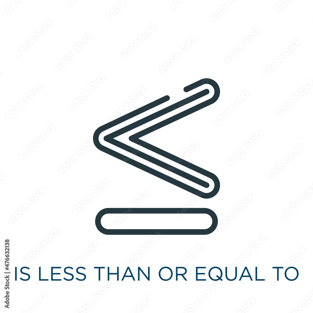 is less than or equal to symbol thin line icon. equal, less linear ...