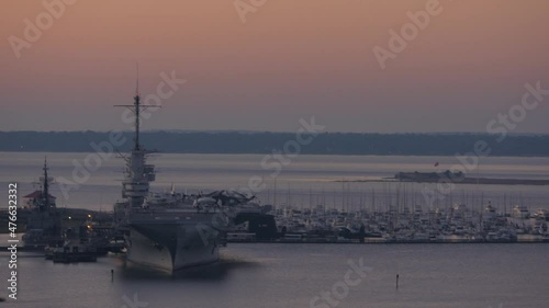 Aircraft carrier at morning dawn