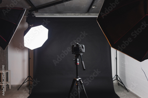 Interior of professional photo studio with modern equipment