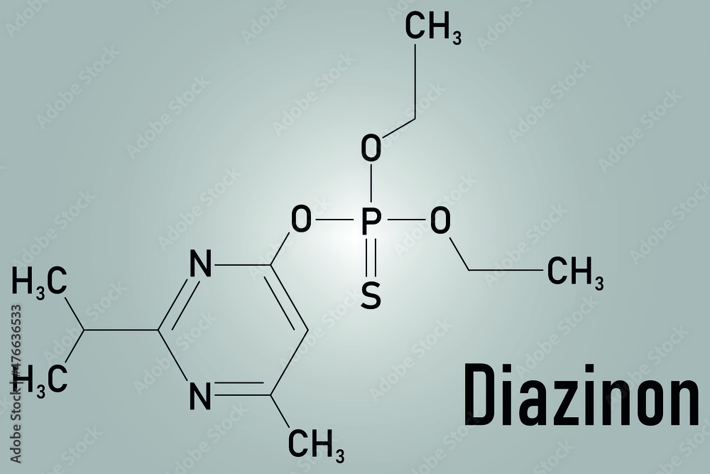 Diazinon or dimpylate organophosphate insecticide molecule. Skeletal formula.