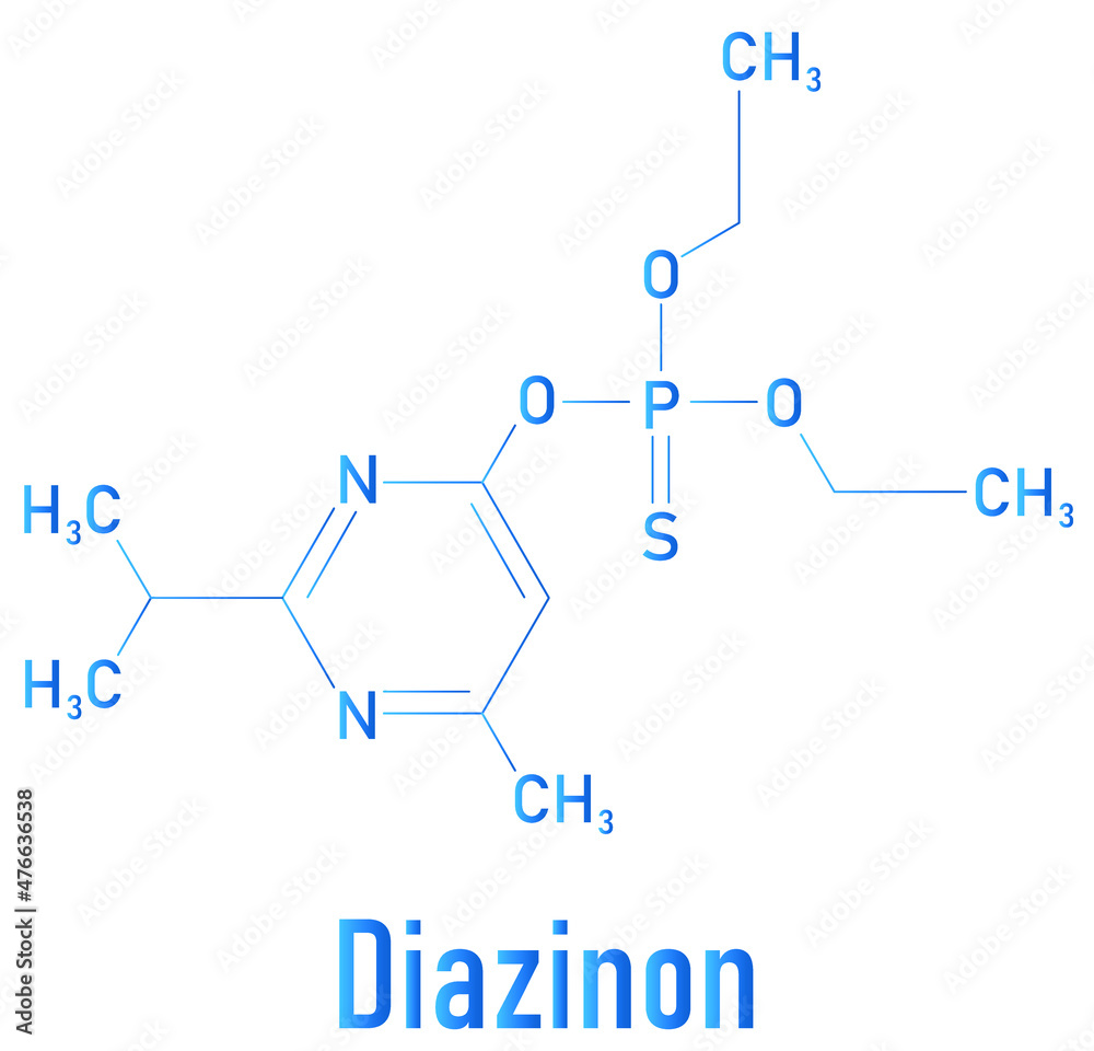 Diazinon or dimpylate organophosphate insecticide molecule. Skeletal formula.