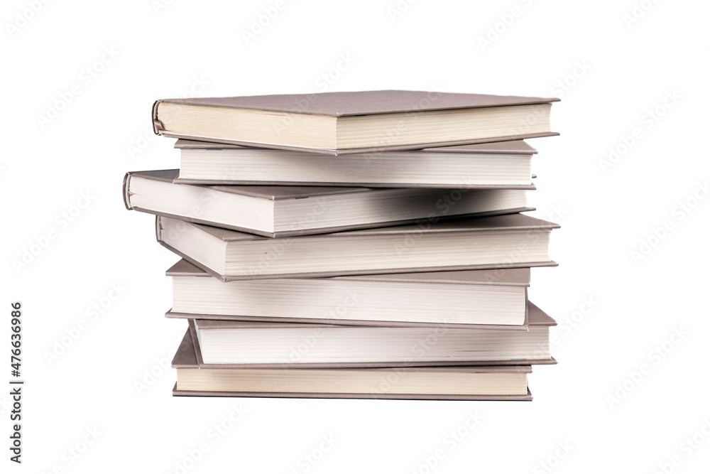 Stack of books on white background. Study, education and back to school concept.