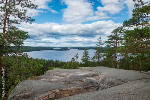 Beautiful view to the lake Pyhajarvi from mountain Hiidenvuori on island Hiidensaari, Finland