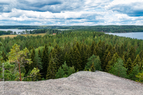 Beautiful view to the lake Pyhajarvi from mountain Hiidenvuori on island Hiidensaari, Finland photo