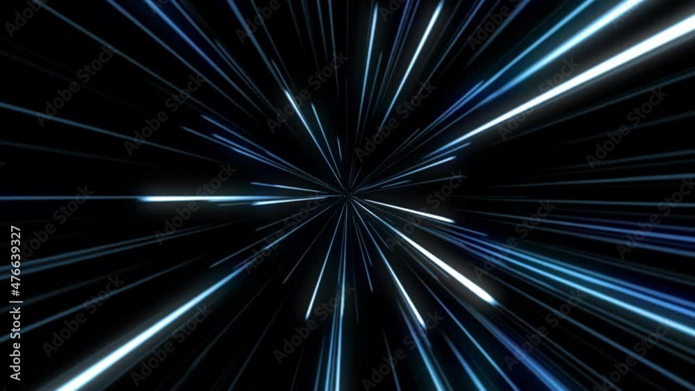 Blue starburst warp stars hyperspace motion background animation.