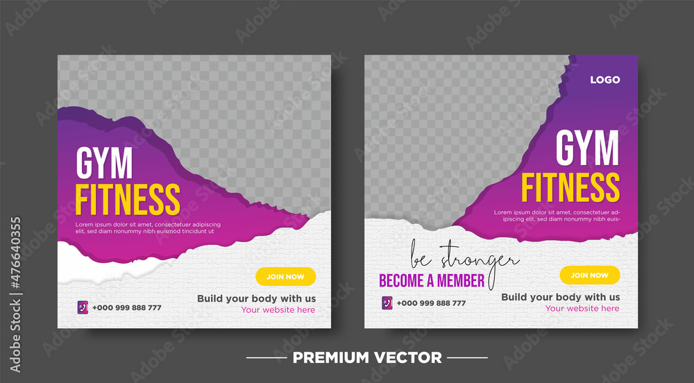 Fitness gym social media post and web banner