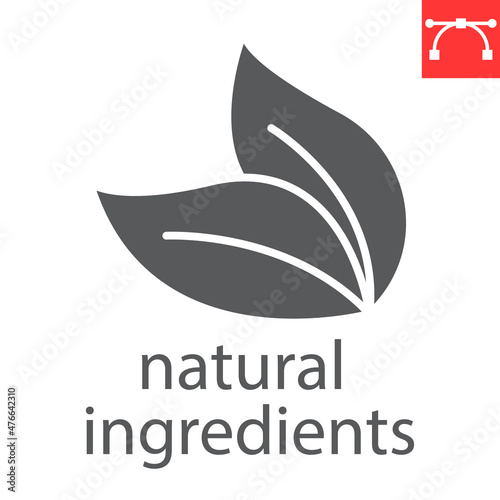 Natural ingredients glyph icon, ecological and environmental, leaf vector icon, vector graphics, editable stroke solid sign, eps 10.