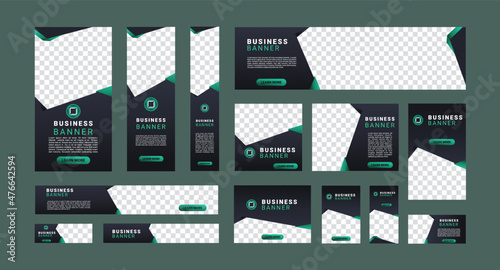 Set of creative modern business ad banner with a place for photos. Business brochure flyer design template. Vertical, horizontal and square template. Illustration vector