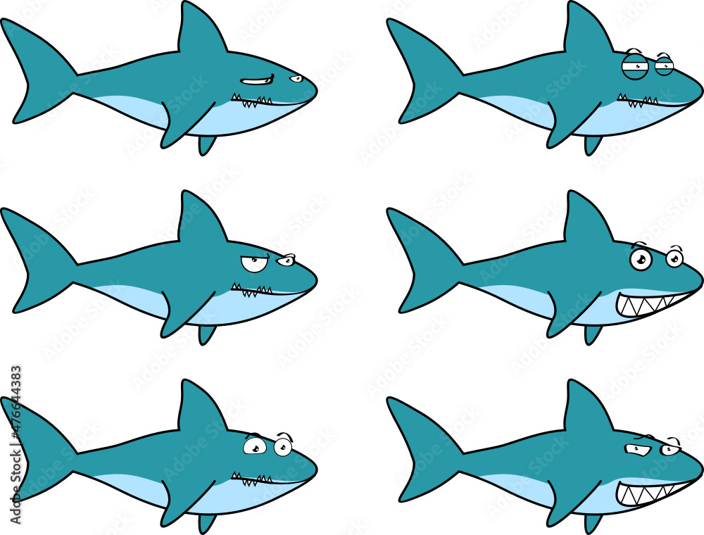 funny shark character cartoon expressions set illustration in vector format funny shark character cartoon expressions set illustration in vector format