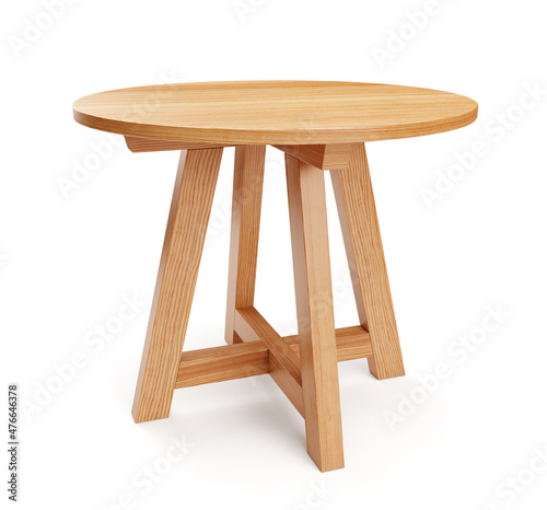 Fototapeta Naklejka Na Ścianę i Meble -  Round wooden table isolated on white background. Clipping path included. 3D render. 3D illustration.