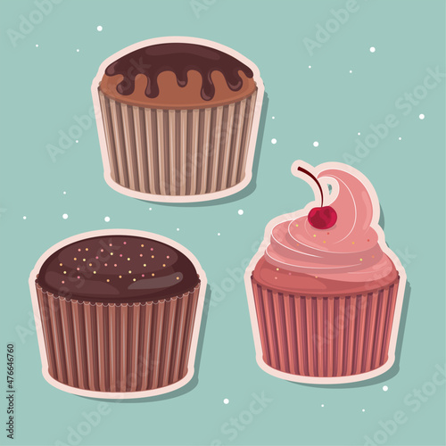 cupcakes three stickers