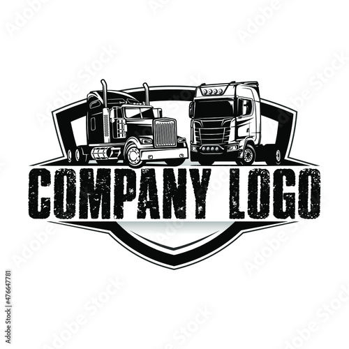 Trucking company logo, semi truck logo, 18 wheeler ready made logo template set vector isolated