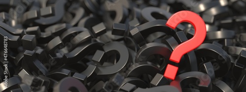 Фотография Question mark red on black color questionmarks pile background, copy space