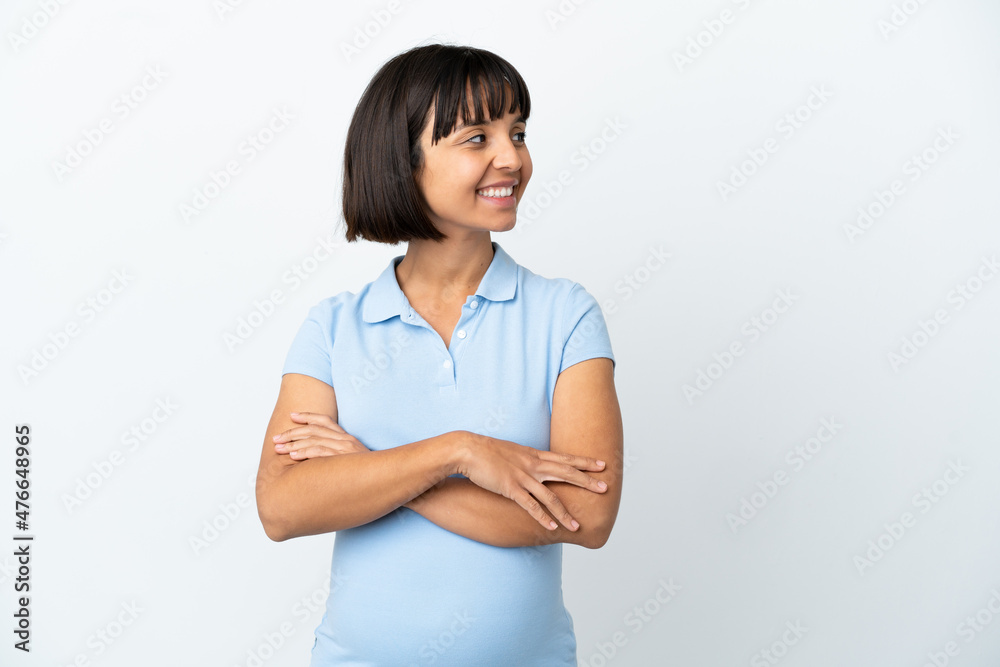 Pregnant woman over isolated white background with arms crossed and happy Pregnant woman over isolated white background with arms crossed and happy