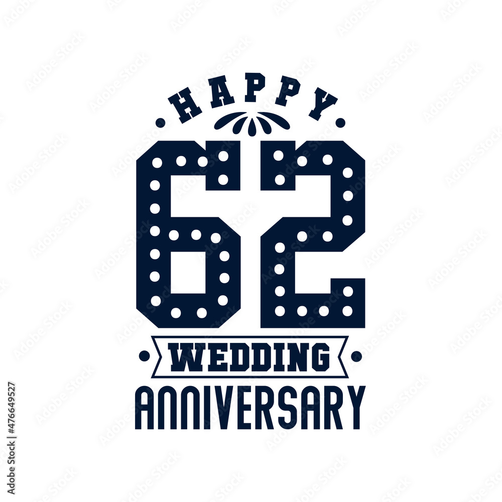 62 Anniversary celebration, Happy 62nd Wedding Anniversary Stock Vector