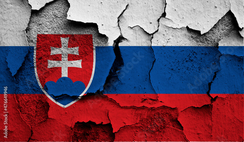 Flag of Slovakia on old grunge wall in background 