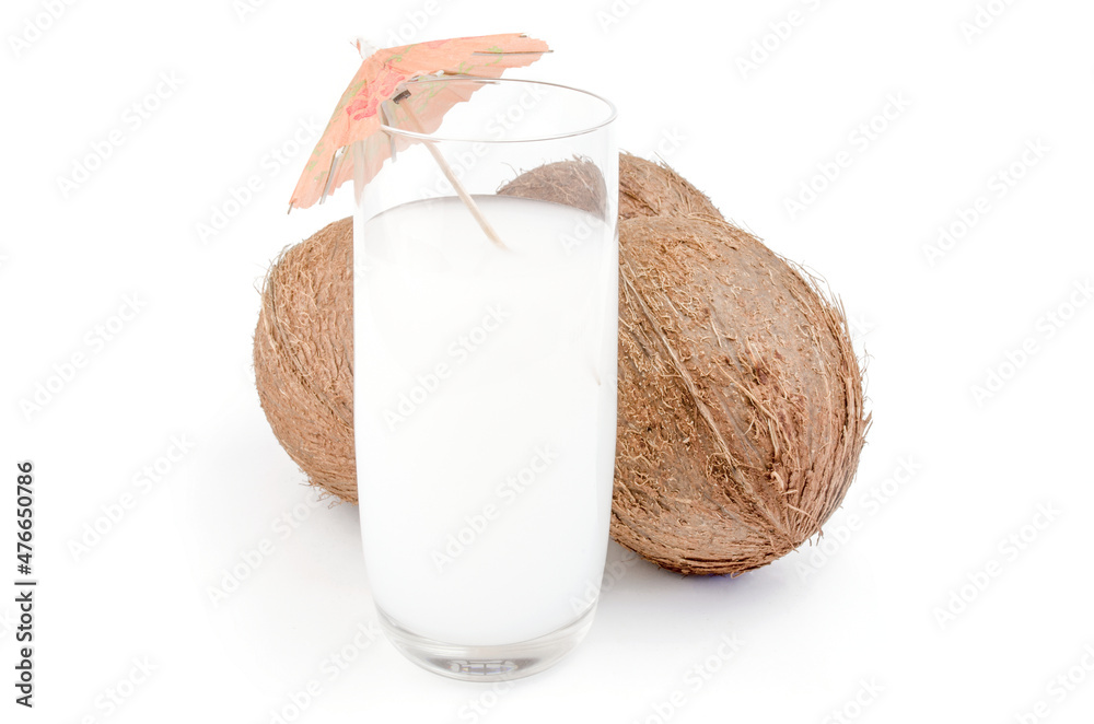 Coconut juice isolated on a white cutout Coconut juice isolated on a white cutout