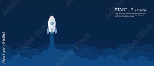 Rocket ship launch Startup background illustration vector. Concept of business product on market, startup, growth, creative idea.