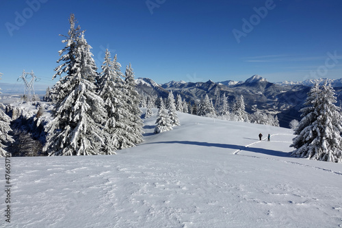Randonnée en raquettes sur les premières neiges de décembre 2021, sur le plateau du Sornin dans le Vercors en France