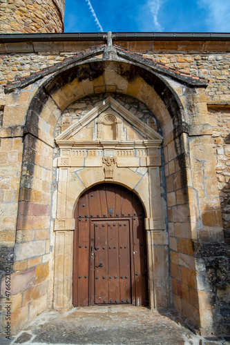 Door of the Romanesque Church of San Andres in Vega de Villafufre. - Cantabria photo