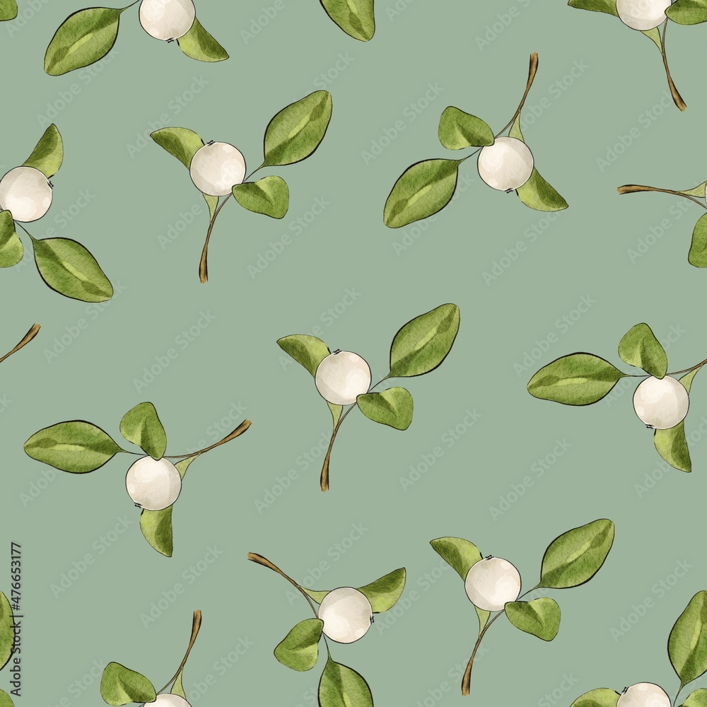 Naklejka premium Pattern with white mistletoe berries on a dark background