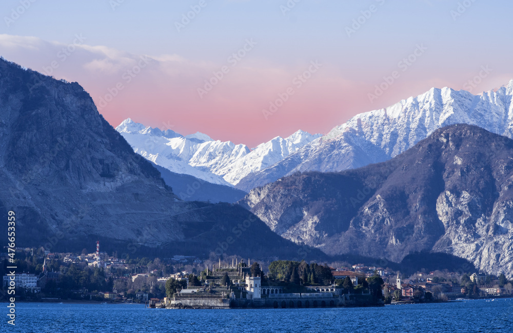 Fototapeta premium winter landscape.Stresa,italian lakes,Piedmont.Italy.