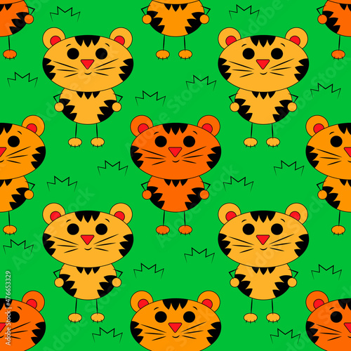 Seamless vector pattern with cute cartoon Tiger