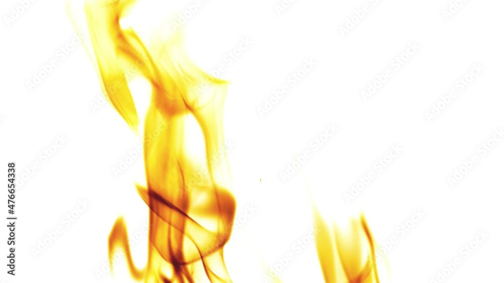 video with bright orange fire with sparks isolated on white background