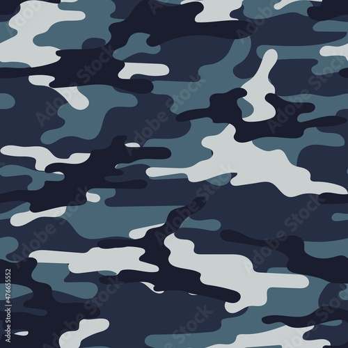 blue modern army vector camouflage print, seamless pattern for clothing headband or print.									