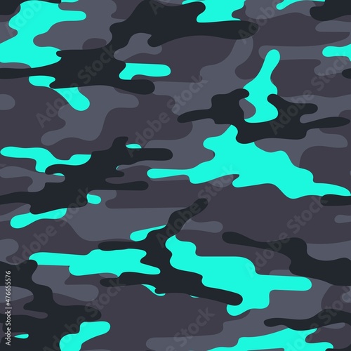 modern army blue vector camouflage print, seamless pattern for clothing headband or print.									