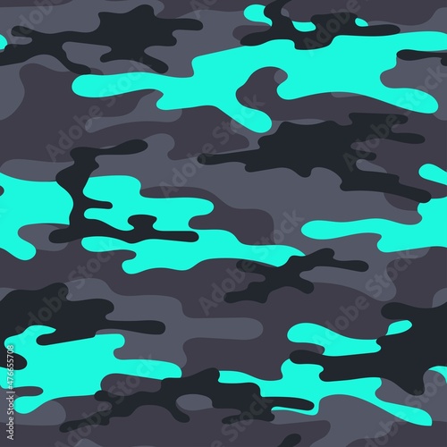 blue army vector camouflage print, seamless pattern for clothing headband or print.