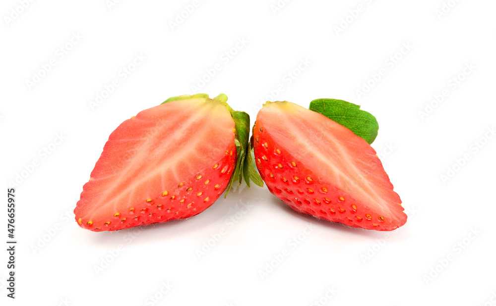 Fresh strawberries cut in half on a white background Fresh strawberries cut in half on a white background