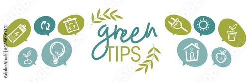 Green tips - banner - natural illustrations and pictos
