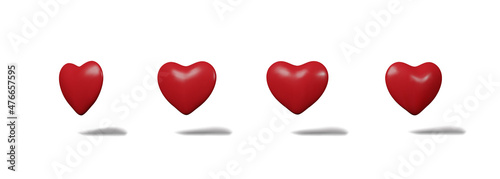 Set of 3D hearts in different views. Color vector illustration for Valentine's day, realistic style. White isolated background.