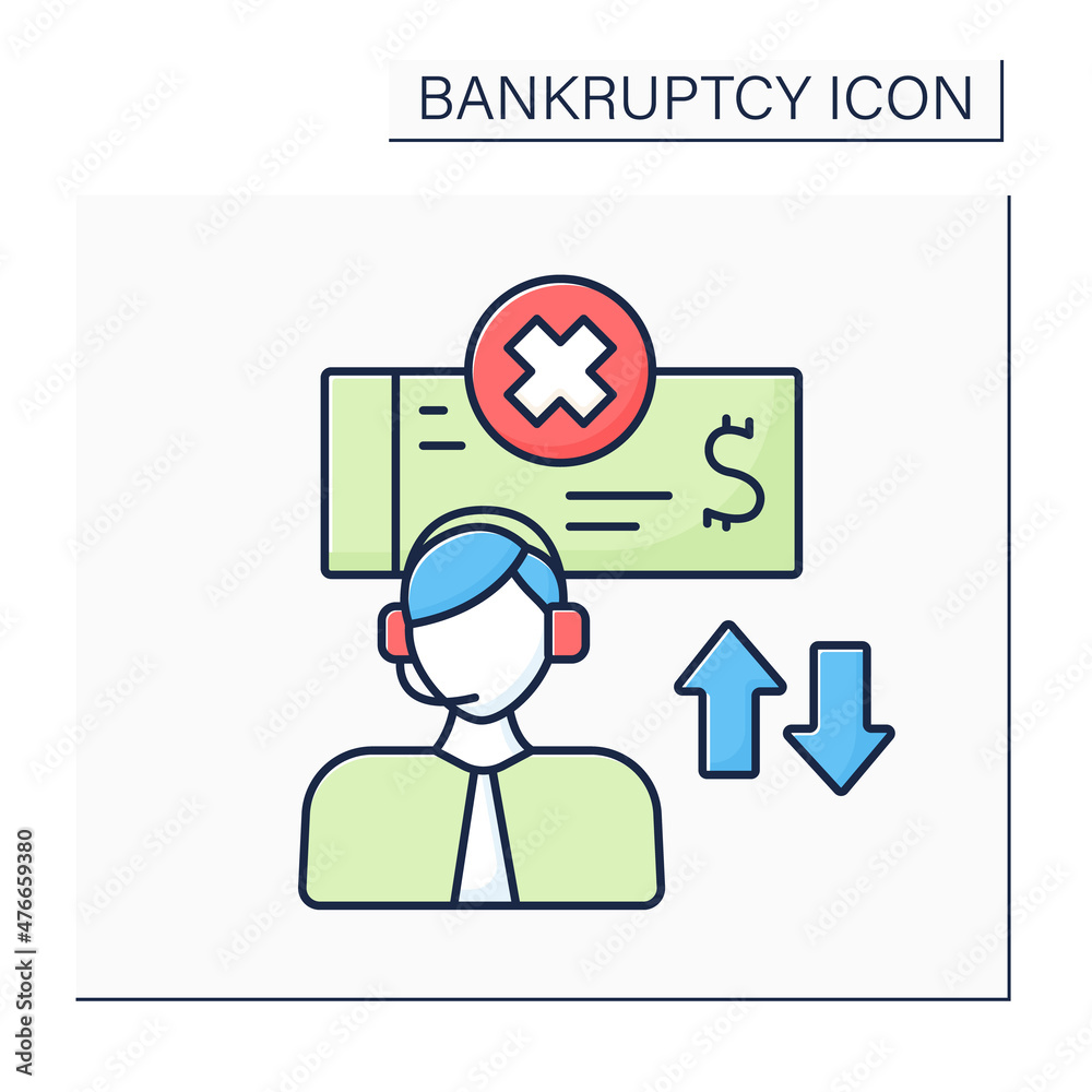 Auction color icon. Selling equipment and assets. Exchange equipment on money. Saving from bankruptcy. Economy collapsed. Bankruptcy concept. Isolated vector illustration 