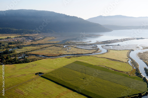 Obraz na plátně Aerial photograph of Cowichan Bay's estuary, Vancouver Island, British Columbia, Canada