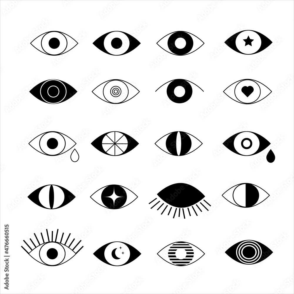 Outline eye icons. Images of open and closed eyes, the shape of the sleeping eyes with eyelashes,