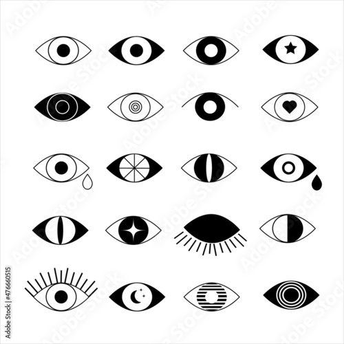 Outline eye icons. Images of open and closed eyes, the shape of the sleeping eyes with eyelashes,