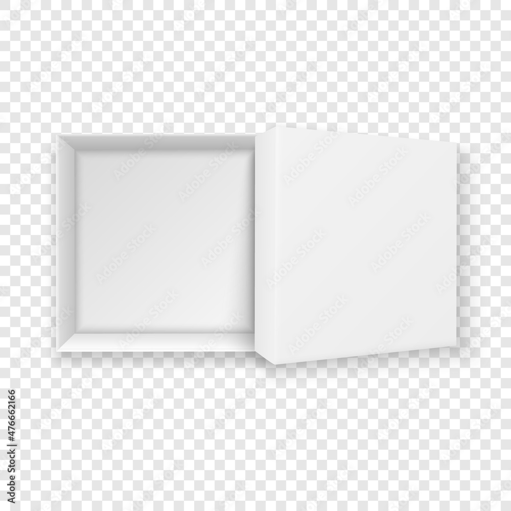 Vector 3d Opened Paper Cardboard White Paper Box, Gift Box Isolated. Holiday, Gift, Birthday, New Year, Christmas, Valentine Day, Sale, Surpirse Concept. Design Template of Packing. Top View Vector 3d Opened Paper Cardboard White Paper Box, Gift Box Isolated. Holiday, Gift, Birthday, New Year, Christmas, Valentine Day, Sale, Surpirse Concept. Design Template of Packing. Top View